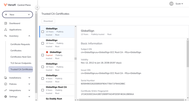 Trusted CA Root certificates.