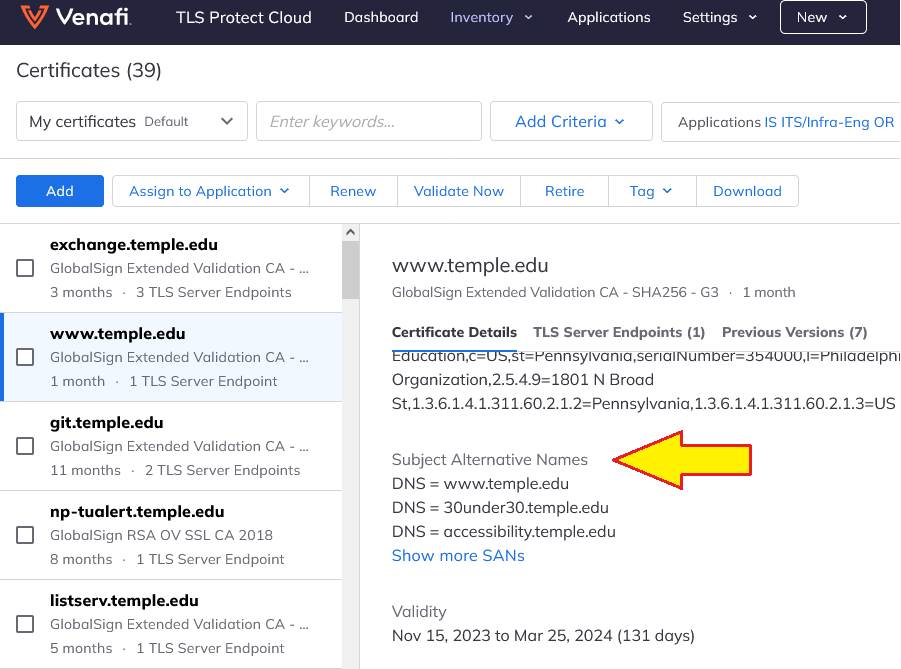 Where to find current SANs.
