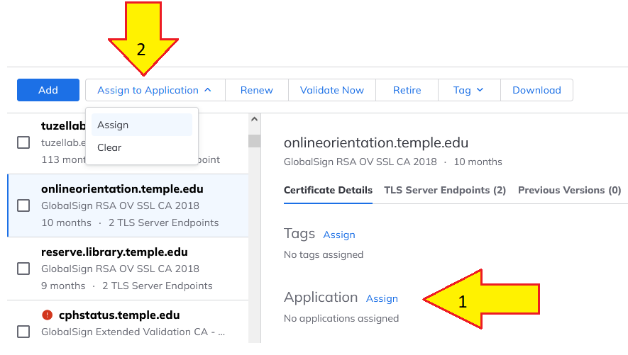 How to assign a certificate to an Application.