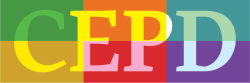 CEPD branding. A series of colored squares in the background with the letters CEPD in the foreground