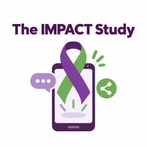 Logo with IMPACT Study, anal cancer ribbon, and cell phone