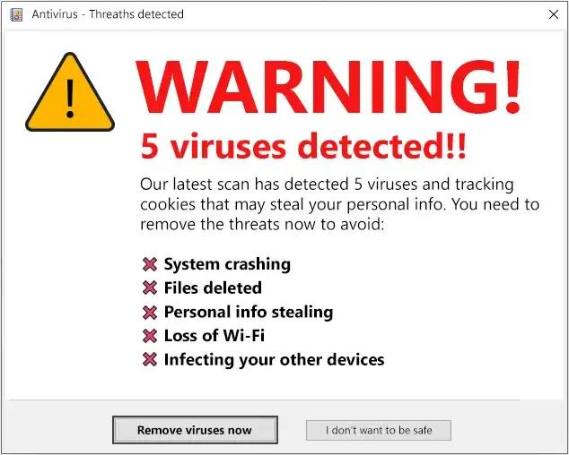 Example of a scareware popup