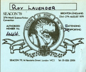 Attendee card for the Seacon convention (37th World Science Fiction Convention), 1979.