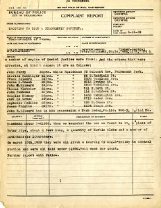 Bureau of Police complaint report excerpt, March 16, 1939