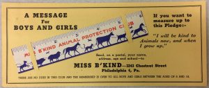 Miss BKind postcard and ruler