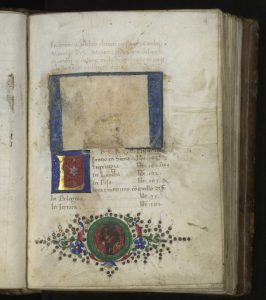 Page with excised coat of arms