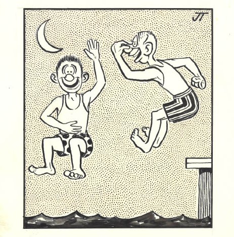 cartoon of mne jumping into water