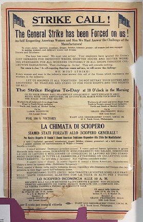 Early 20th century broadside calling on women to strike; written in English and Italian