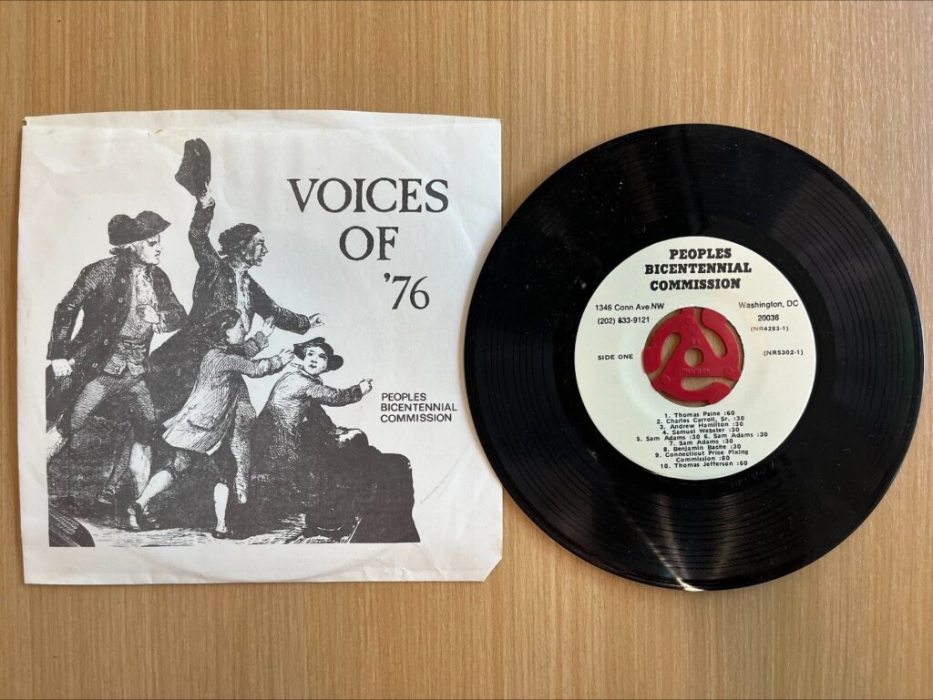 Photograh of 7" record and cover "Voices of '76"