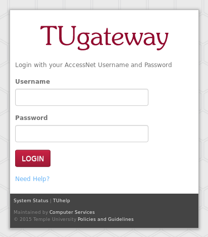 Screenshot of the TUgateway login page.