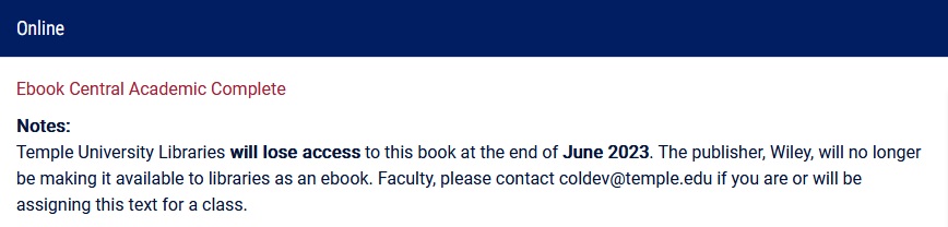 Temple University Libraries will lose access to this book at the end of June 2023. The publisher, Wiley, will no longer be making it available to libraries as an ebook. Faculty, please contact coldev@temple.edu if you are or will be assigning this text for a class.