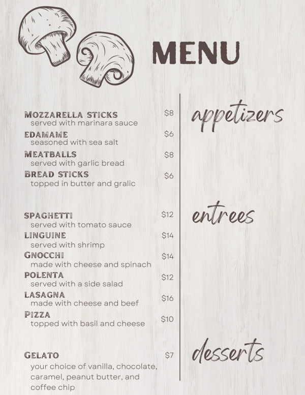 Italian Restaurant Menu – Lilly Hewitt’s Digital Portfolio