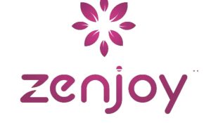 Zenjoy brand logo with a magenta/pink floral mandala design above the lowercase wordmark "zenjoy" in matching pink-purple tones