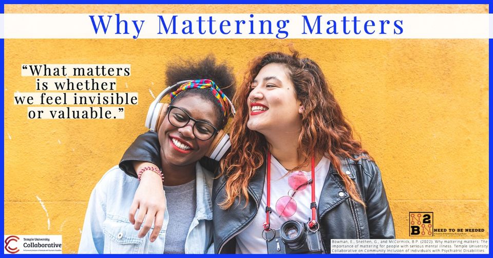 Two people with arms around each other laughing. Text: What Matters is whether we feel invisible or valuable