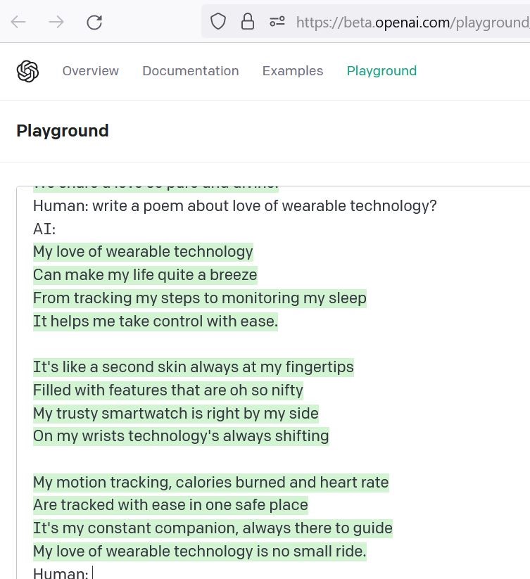 A poem by OpenAI, when lab members asked a question "write a poem about love of wearable technology?"