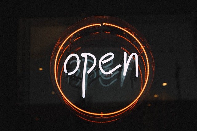 Neon sign that says 'Open'