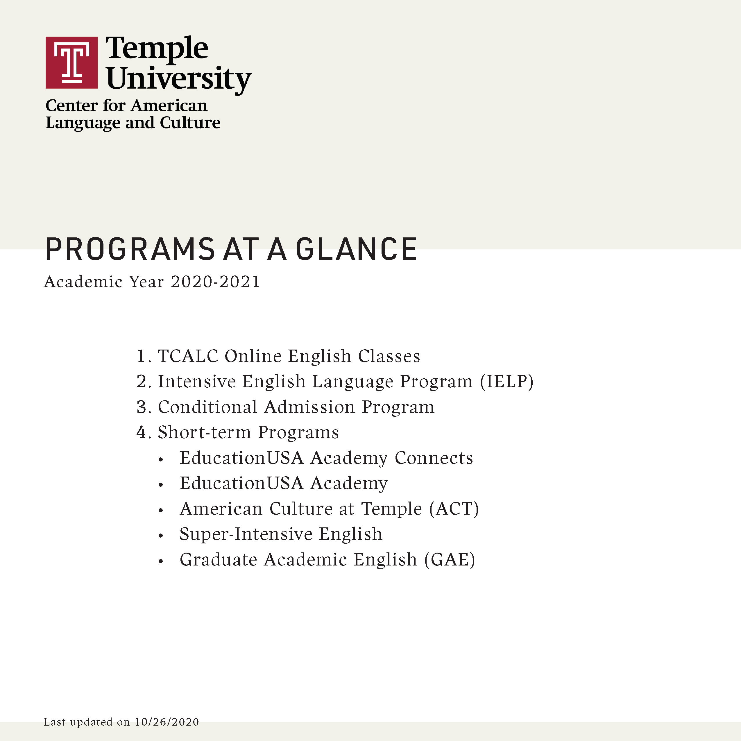 PROGRAMS & CLASSES - TCALC AGENT PORTAL