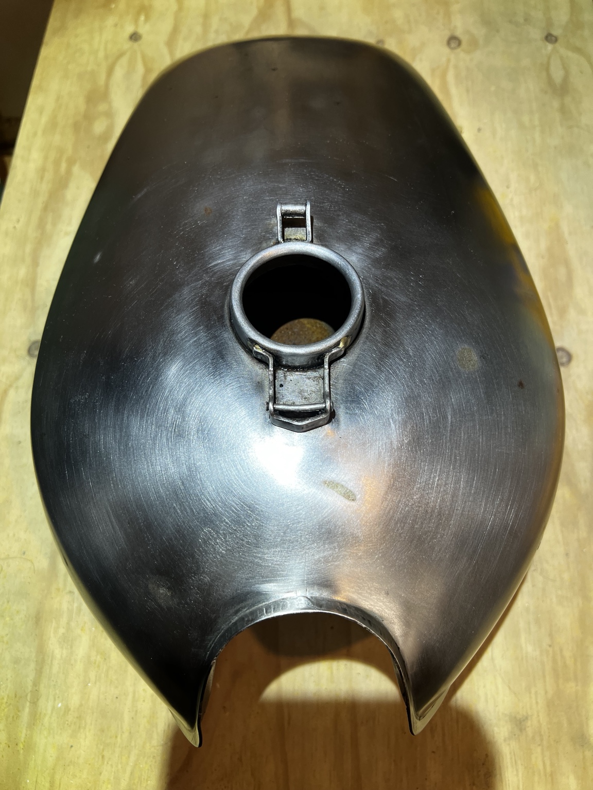 Ol' Beauty's fuel tank stripped to bare metal.