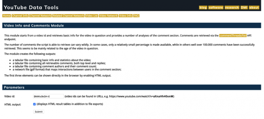 Youtube Data Tools Screenshot Loretta C Duckworth Scholars Studio