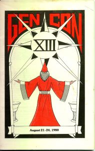 A Wizard stands beneath the compass rose log for Gen Con 13