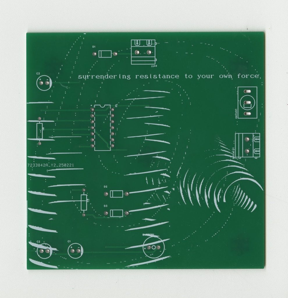A custom PCB made by Hannah Tardie.