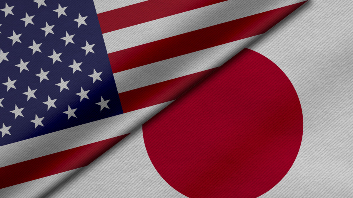 American and Japanese flags together