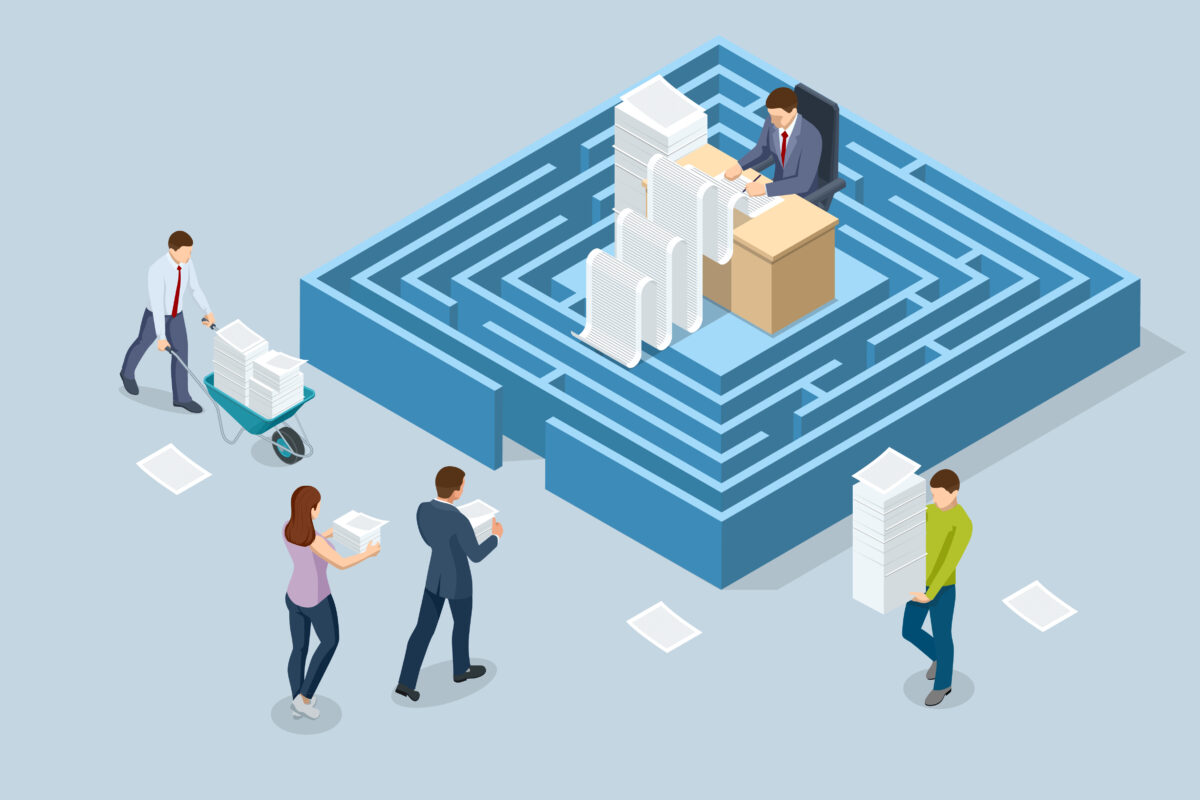 Isometric stacks of paperwork and files in the office