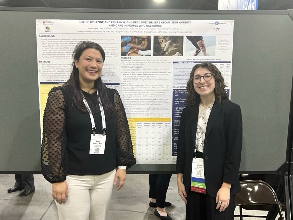 RCL Research Coordinator Katie Singley and Doctoral Fellow Ariel Hoadley presenting a poster at APHA Conference, 2024